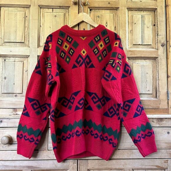 Vintage Bomber On Active Large Service Grandpa Sweater Knit Red Wool New Zealand - Picture 1 of 6